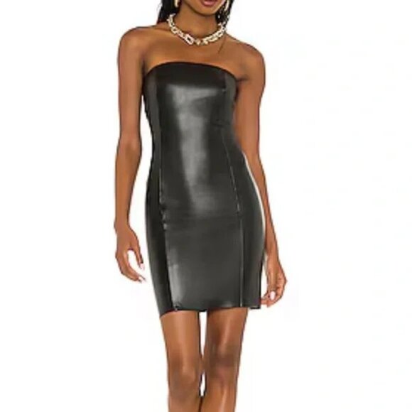 NWT WOLFORD Black Vegan Leather Jo Mini Tube Dress Size EU40/US10 - Picture 3 of 9